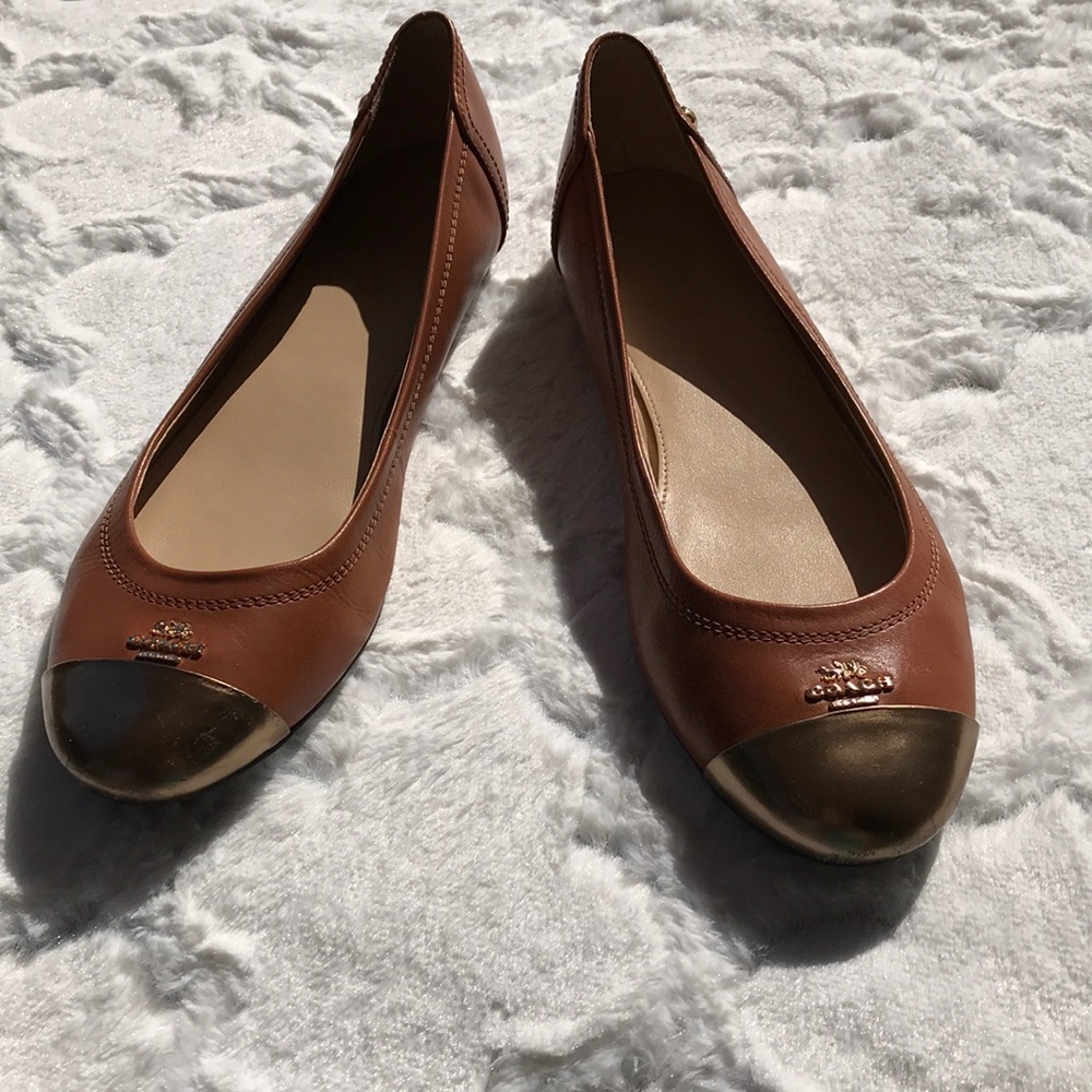 Coach Luggage Tan & Bronze ‘Chelsea’ Flats Size 10